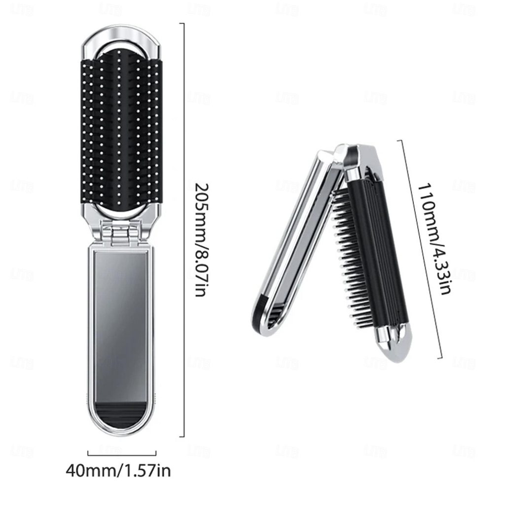 Folding Hair Brush with Mirror Pocket Hair Comb