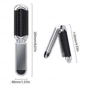 Folding Hair Brush with Mirror Pocket Hair Comb